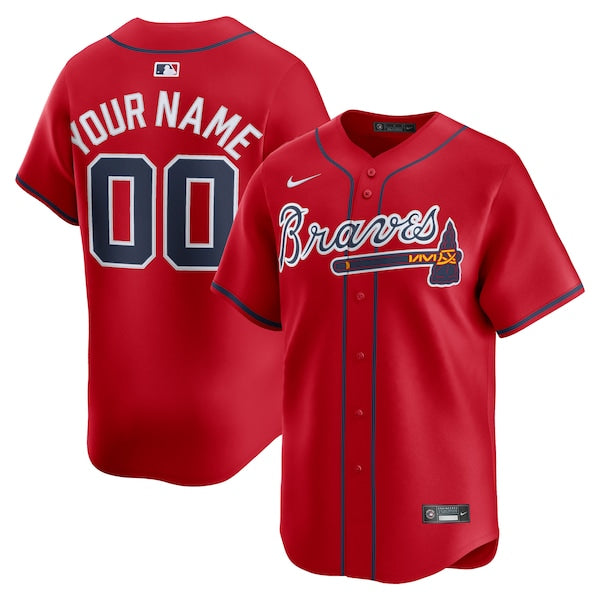 Atlanta Braves Nike Alternate Limited Custom Jersey - Red/White - Image 2
