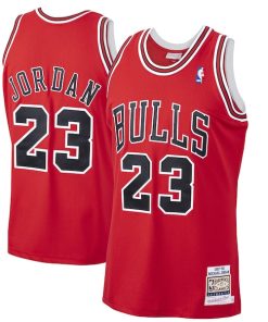 Alternative view of Men's Chicago Bulls Michael Jordan Scarlet 1997/98 Hardwood Classics Authentic Jersey- Scarlet/Black/White