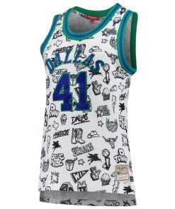 Alternative view of Dirk Nowitzki Dallas Mavericks Women's 1998 Doodle Swingman Jersey - White