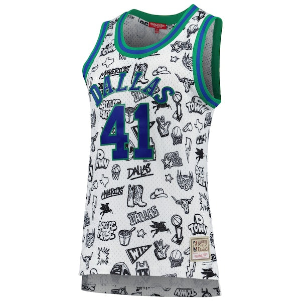 Dirk Nowitzki Dallas Mavericks Women's 1998 Doodle Swingman Jersey - White - Image 2