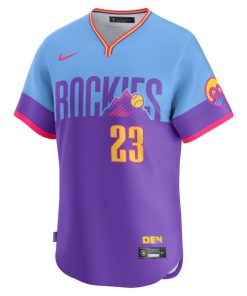 Alternative view of Kris Bryant Colorado Rockies Nike 2025 City Connect Limited Player Jersey - Purple/Light Blue