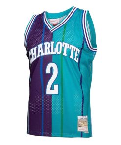 Alternative view of Larry Johnson Charlotte Hornets Hardwood Classics Split Swingman Jersey - Teal/Purple