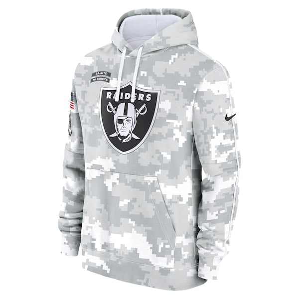 Las Vegas Raiders Nike 2024 Salute to Service Club Fleece Pullover Hoodie - Arctic Camo - Image 2