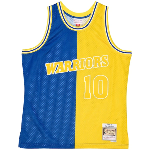 Tim Hardaway Golden State Warriors Hardwood Classics 1990/91 Split Swingman Jersey - Royal/Gold - Image 5