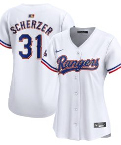 Max Scherzer Texas Rangers Nike Women's 2024 Gold Collection Limited Player Jersey?¨C White
