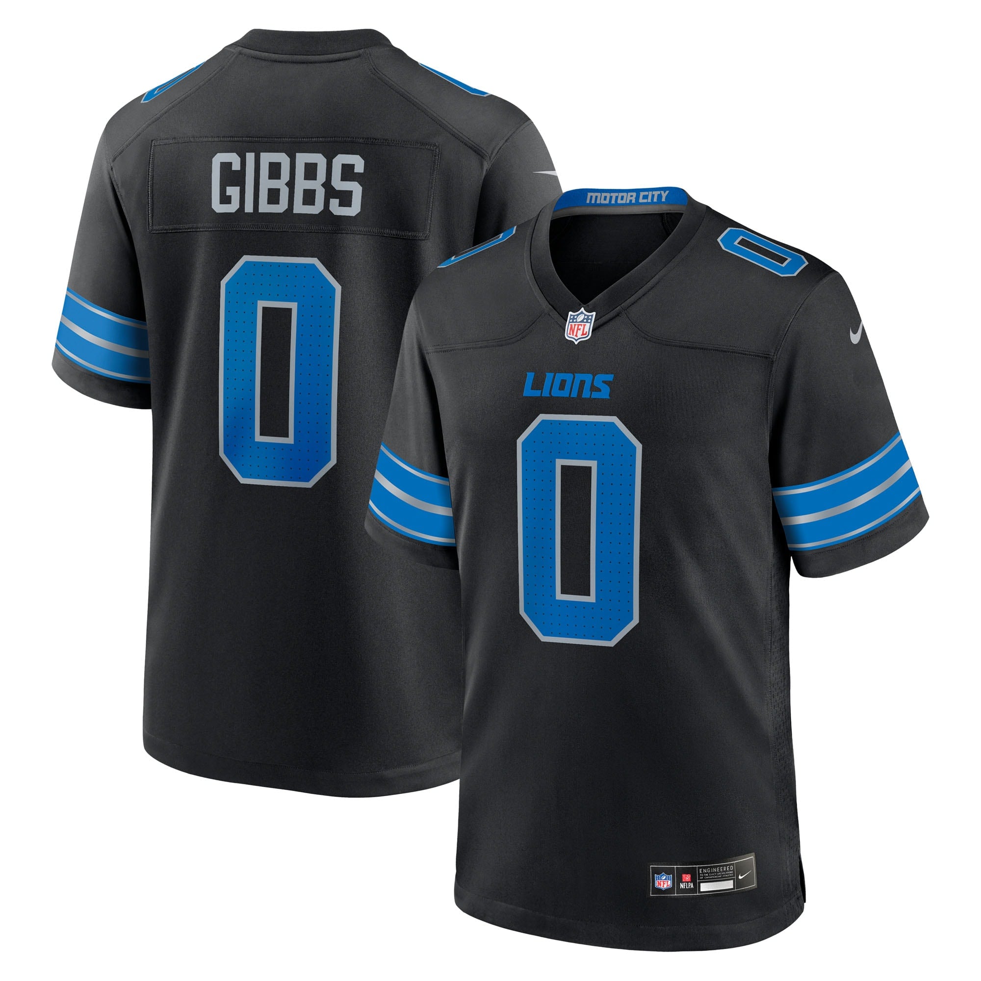 Jahmyr Gibbs Detroit Lions Nike Game Player Jersey - White/Blue/Black - Image 5
