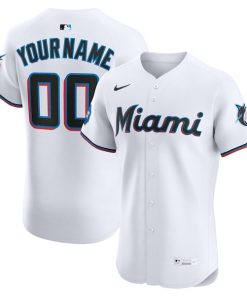 Miami Marlins Nike Home Elite Sponsor Patch Custom Jersey - White