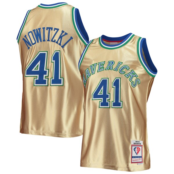Dirk Nowitzki Dallas Mavericks 75th Anniversary 1998/99 Hardwood Classics Swingman Jersey - Gold - Image 2