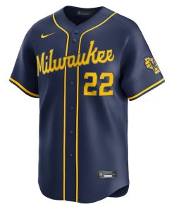 Alternative view of Christian Yelich Milwaukee Brewers Nike Alternate Limited Jersey - Navy