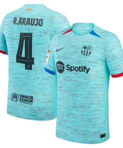 Alternative view of Ronald Araujo Barcelona Nike 2023/24 Third Authentic Jersey - Aqua/Royal/White