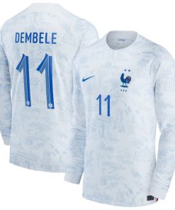 Ousmane Dembele France National Team Nike 2022/23 Away Breathe Stadium Replica Long Sleeve Jersey - White