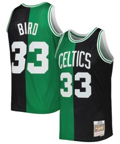 Larry Bird Boston Celtics Hardwood Classics 1985/86 Split Swingman Jersey - Black/Kelly Green