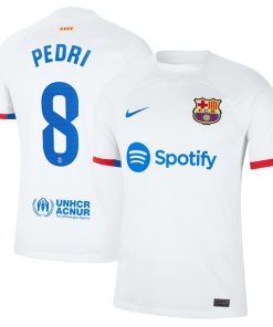 Alternative view of Pedri Barcelona Nike 2023/24 Away Replica Jersey - White/Aqua/Royal