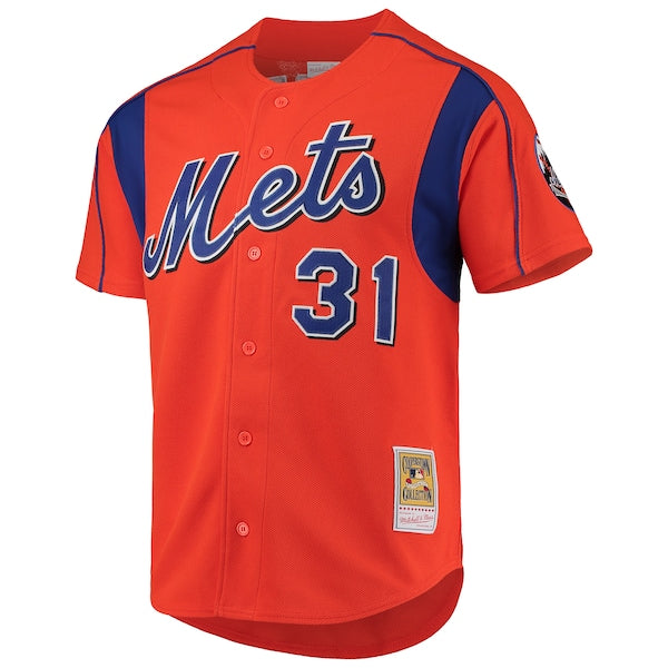 Mike Piazza New York Mets Cooperstown Collection Mesh Batting Practice Button-Up Jersey - Orange/Black/Royal - Image 3