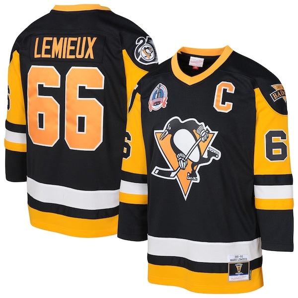 Mario Lemieux Pittsburgh Penguins Youth 1991/92 Captain Patch Blue Line Player Jersey - Black