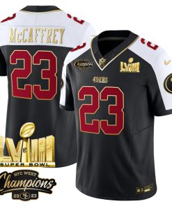 Christian McCaffrey San Francisco 49ers Nike NFC West Champions & Super Bowl LVIII Gold Patch Vapor Limited Jersey - Black