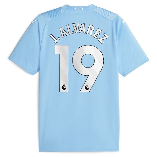 Juli¨¢n ¨¢lvarez Manchester City Puma 2023/24 Home Replica Long Sleeve Player Jersey - Sky Blue - Image 3