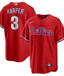 Alternative view of Bryce Harper Philadelphia Phillies Nike Alternate Replica Player Name Jersey - Red/Cream/White