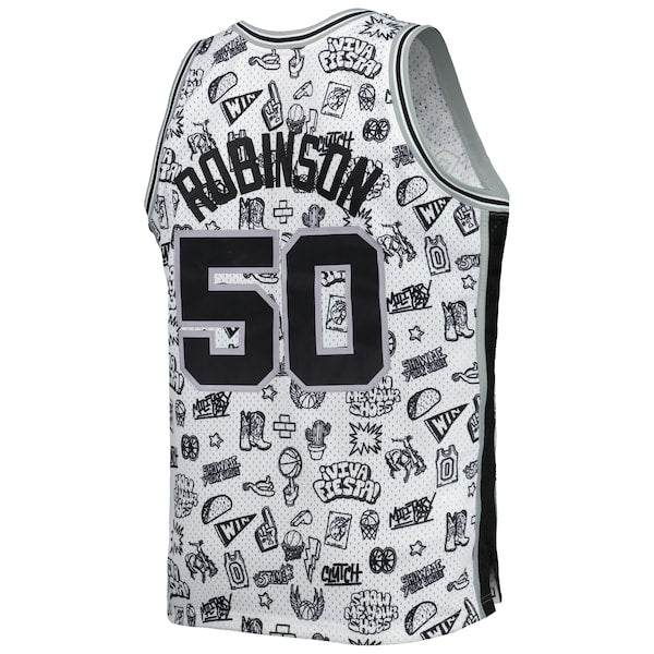 David Robinson San Antonio Spurs 1998/99 Hardwood Classics Doodle Swingman Player Jersey - White - Image 3