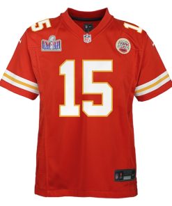 Alternative view of Patrick Mahomes Kansas City Chiefs Nike Youth Super Bowl LVIII Patch Game Jersey - Red