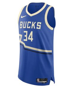 Alternative view of Giannis Antetokounmpo Milwaukee Bucks Nike 2024/25 Authentic Player Jersey - City Edition - Royal