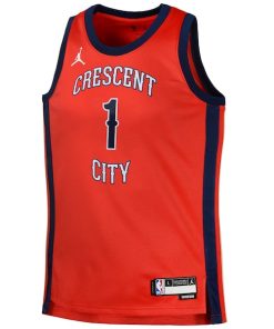 Alternative view of Zion Williamson New Orleans Pelicans Jordan Brand Swingman Jersey Statement - Red