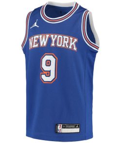 Alternative view of RJ Barrett New York Knicks Jordan Brand Youth 2020/21 Swingman Player Jersey - Statement Edition - Blue