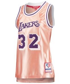 Alternative view of Magic Johnson Los Angeles Lakers Women's 75th Anniversary Rose Gold 1984 Swingman Jersey - Pink
