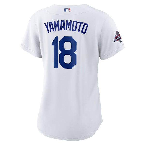 Yoshinobu Yamamoto Los Angeles Dodgers Nike Women's 2024 World Series Champions Home Replica Player Jersey - White - Image 3