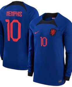 Memphis Depay Netherlands National Team Nike 2022/23 Away Breathe Stadium Replica Player Long Sleeve Jersey - Blue
