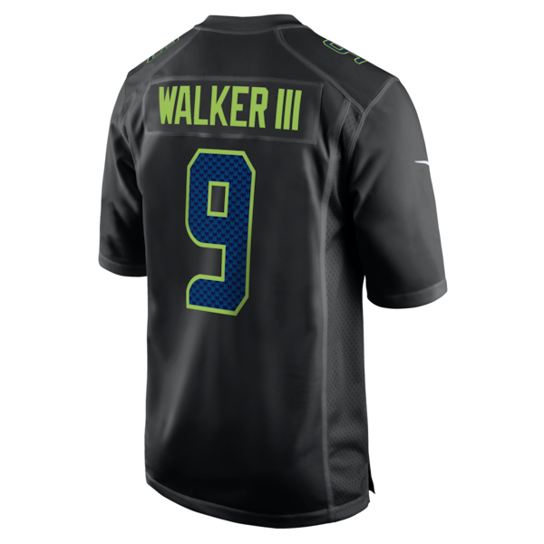 Men's Seattle Seahawks Kenneth Walker III Nike Black Super Bowl LX Patch Carbon Fashion Game Jersey - Image 3