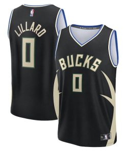 Damian Lillard Milwaukee Bucks  Youth Fast Break Replica Player Jersey - Statement Edition - Black