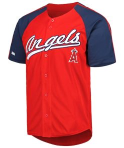 Alternative view of Los Angeles Angels Stitches Button-Down Raglan Fashion Jersey - Red