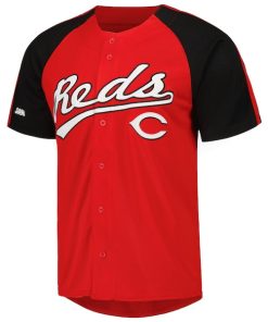 Alternative view of Cincinnati Reds Stitches Button-Down Raglan Fashion Jersey - Red