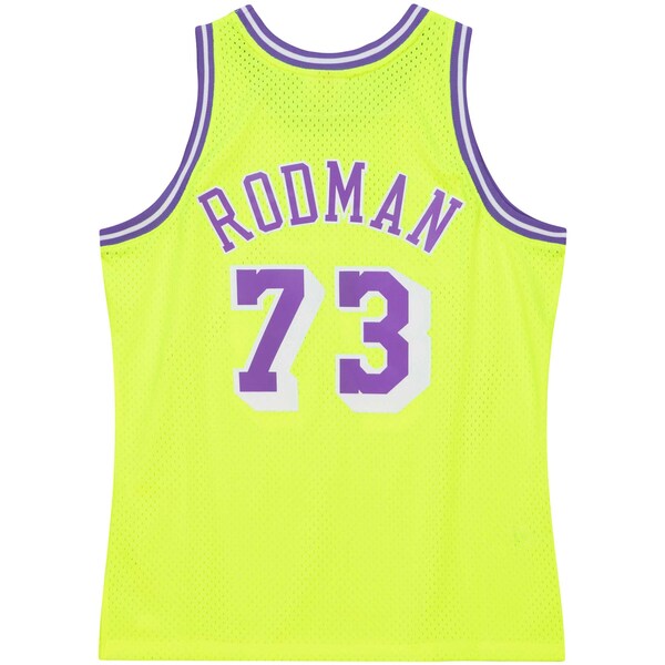 Dennis Rodman Los Angeles Lakers Hardwood Classics 1998/99 Tropical Swingman Jersey - Neon Yellow - Image 3