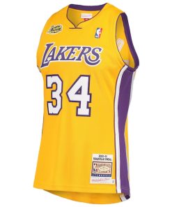 Alternative view of Shaquille O'Neal Los Angeles Lakers 2000 NBA Finals Hardwood Classics Authentic Jersey - Gold
