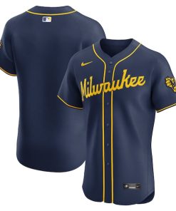 Alternative view of Milwaukee Brewers Nike Alternate 2  Elite Jersey - Navy/Cream