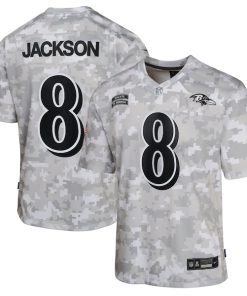 Lamar Jackson Baltimore Ravens Nike Youth 2024 Salute to Service Game Jersey - Arctic Camo
