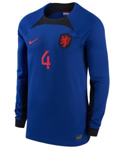 Alternative view of Virgil Van Dijk Netherlands National Team Nike 2022/23 Away Breathe Stadium Replica Player Long Sleeve Jersey - Blue