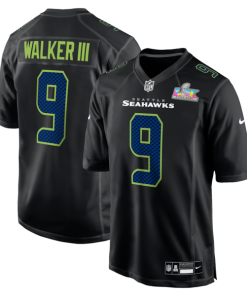 Men's Seattle Seahawks Kenneth Walker III Nike Black Super Bowl LX Patch Carbon Fashion Game Jersey