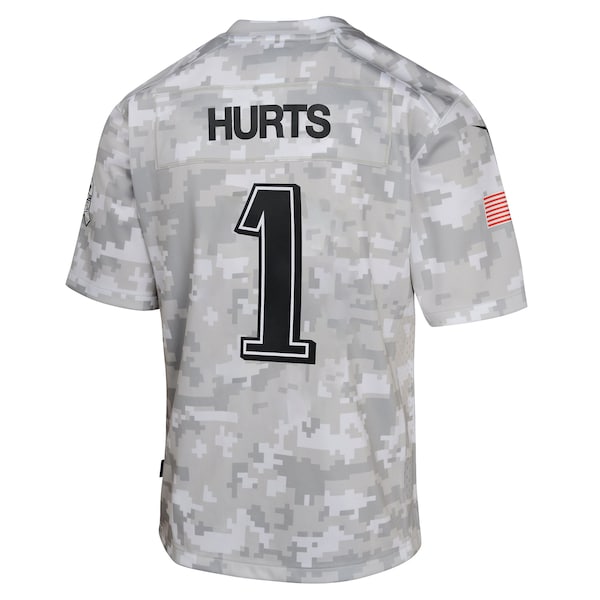 Jalen Hurts Philadelphia Eagles Nike Youth 2024 Salute to Service Game Jersey - Arctic Camo - Image 3