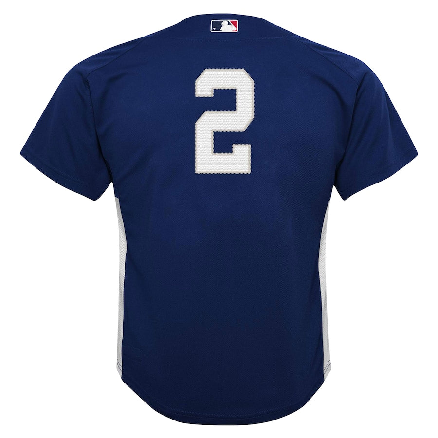 Derek Jeter New York Yankees Youth Team Cooperstown Collection Mesh Batting Practice Jersey - Navy - Image 3