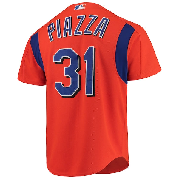Mike Piazza New York Mets Cooperstown Collection Mesh Batting Practice Button-Up Jersey - Orange/Black/Royal - Image 6