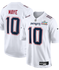 Men's New England Patriots Drake Maye Nike Super Bowl LX Patch Tundra Fashion Game Jersey - White/Black