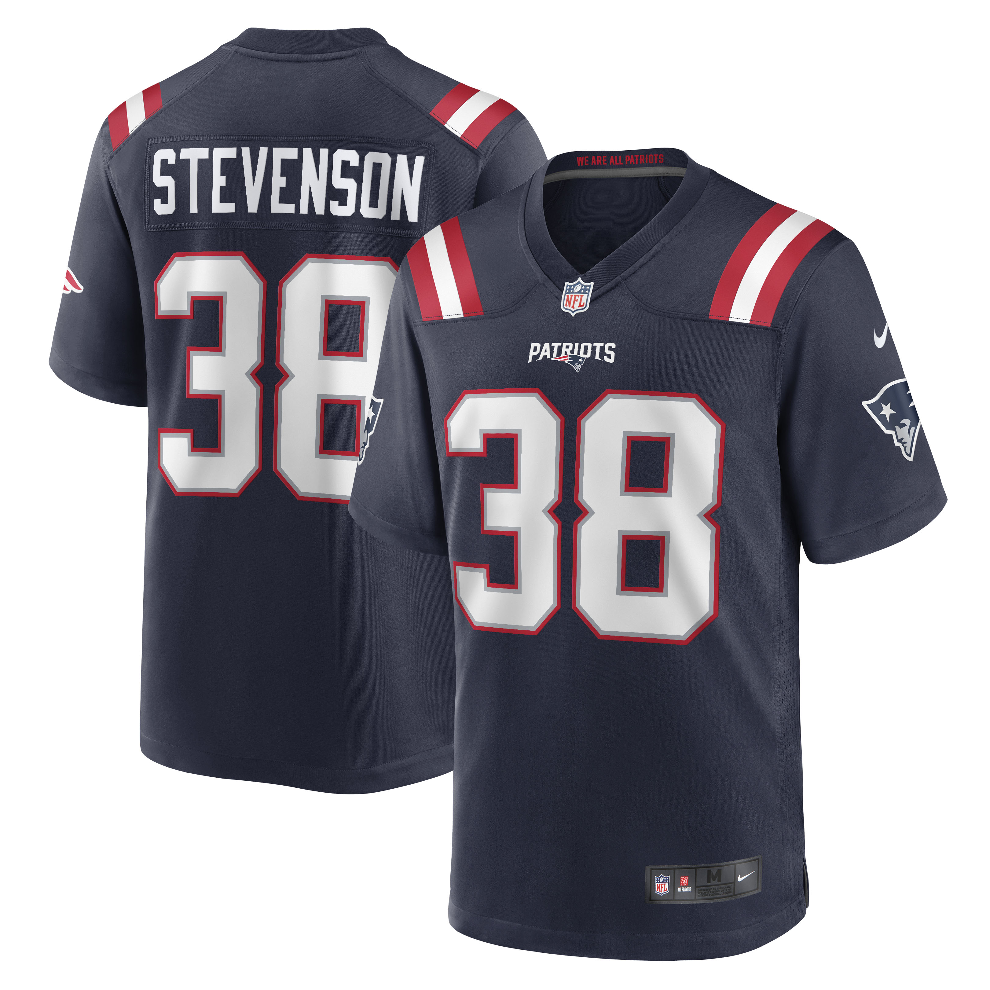 Rhamondre Stevenson New England Patriots Nike Game Player Jersey - White/Navy/Red - Image 7