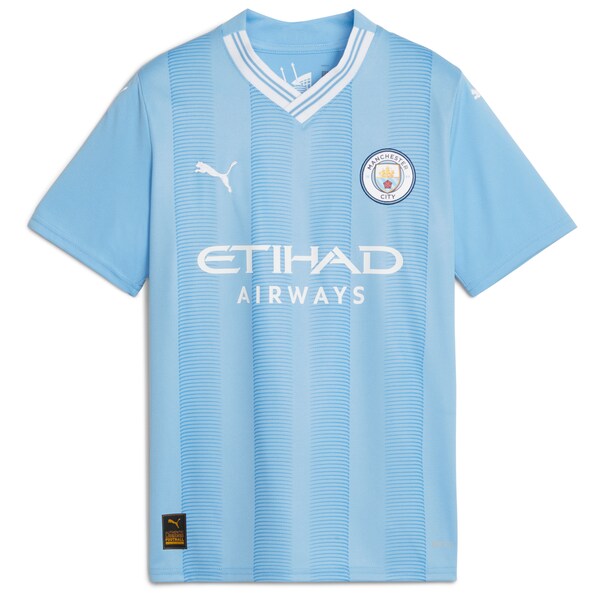 Erling Haaland Manchester City Puma Youth 2023/24 Home Replica Player Jersey - Sky Blue - Image 2