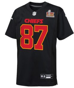 Alternative view of Travis Kelce Kansas City Chiefs Nike Youth Super Bowl LIX Patch Fashion Game Jersey - Carbon Black