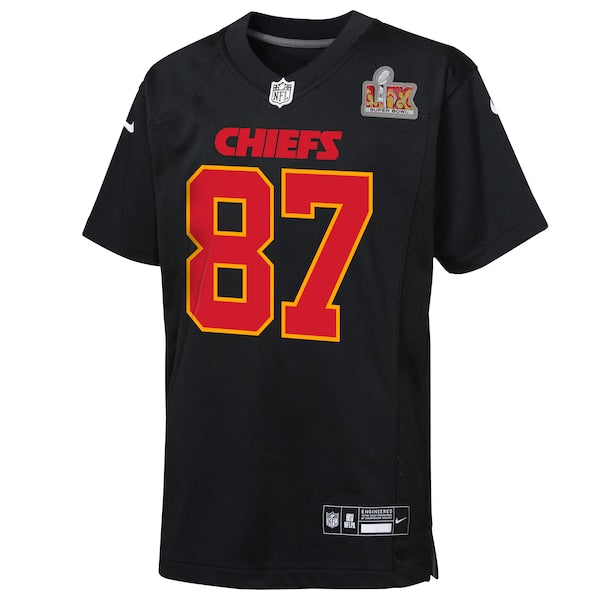 Travis Kelce Kansas City Chiefs Nike Youth Super Bowl LIX Patch Fashion Game Jersey - Carbon Black - Image 2