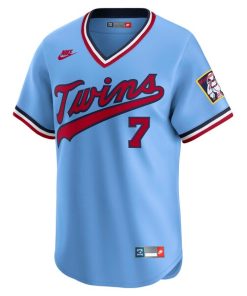 Alternative view of Joe Mauer Minnesota Twins Nike Throwback Cooperstown Collection Limited Jersey - Light Blue