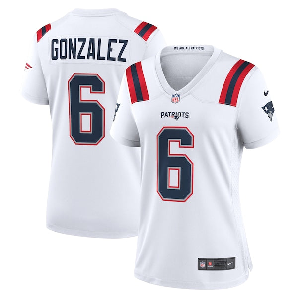 Christian Gonzalez New England Patriots Nike Women's Game Jersey - White/Navy/Red